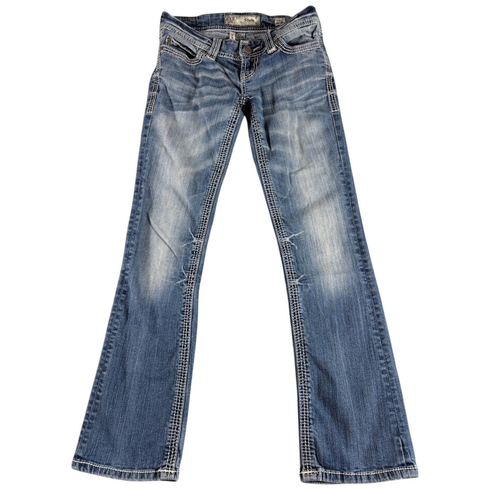 BKE Stella Women's Jeans 27R Blue Low Rise Bootcut Distressed Y2K Western Faded